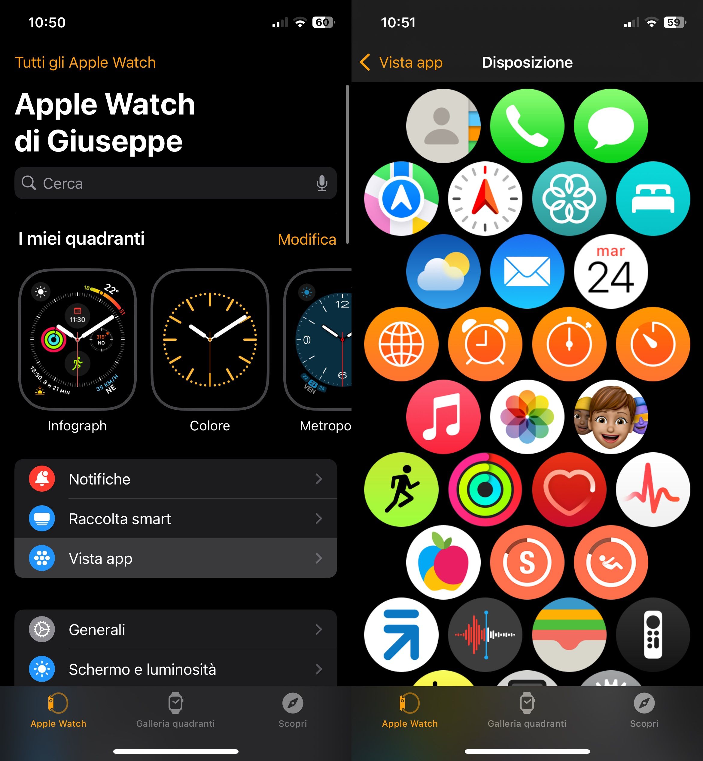 Riordinare app su Apple Watch da iOS