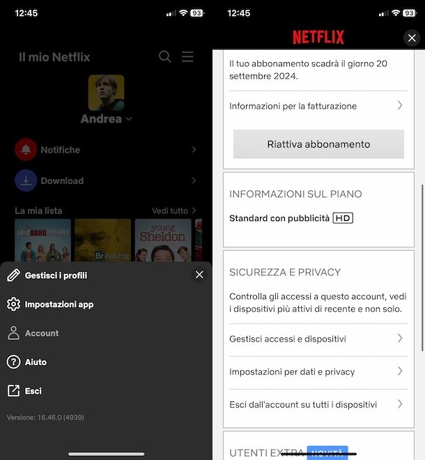 Riattivare Netflix da app