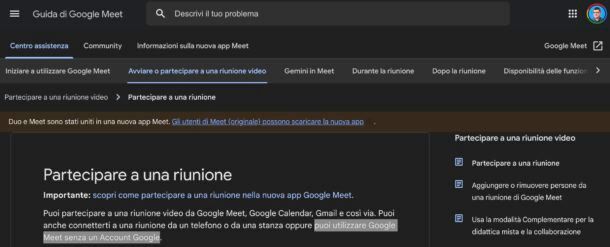 Google Meet senza account