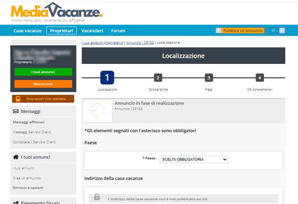 Inserimento annuncio Mediavacanze