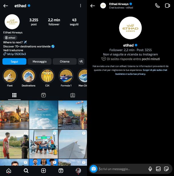 pagina Instagram di Etihad Airways