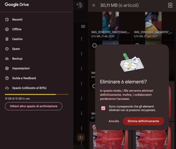 procedura per liberare spazio da Google Drive su Android