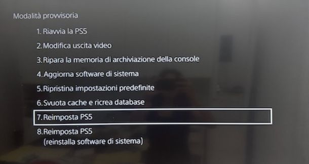 PS5 modalità provvisoria