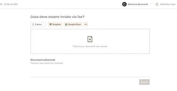 Caricare documenti su Dropbox Fax