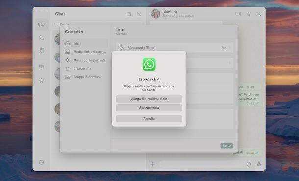 Esportare chat WhatsApp da computer
