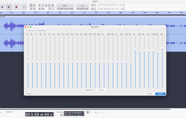 equalizzatore grafico Audacity