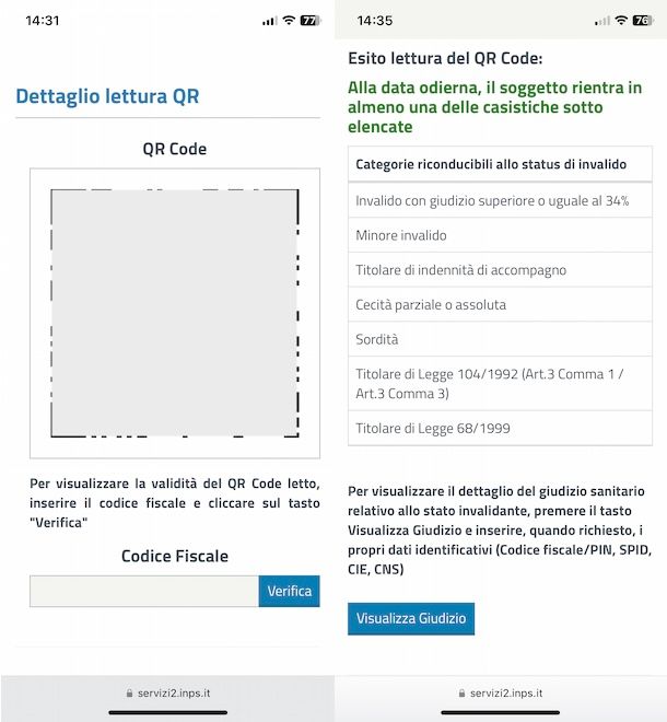 Scansionare QR code INPS