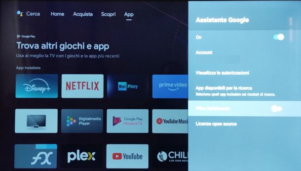 filtro safeSearch su Android TV