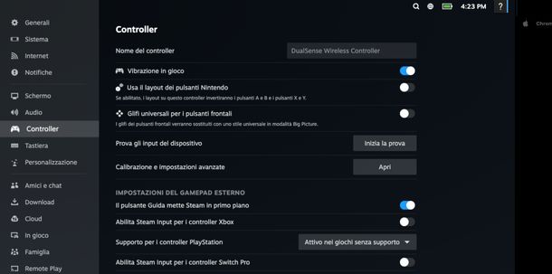 Steam impostazioni controller