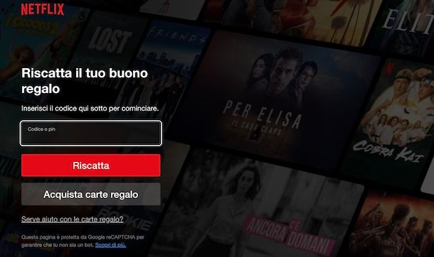 Riscattare carta regalo Netflix