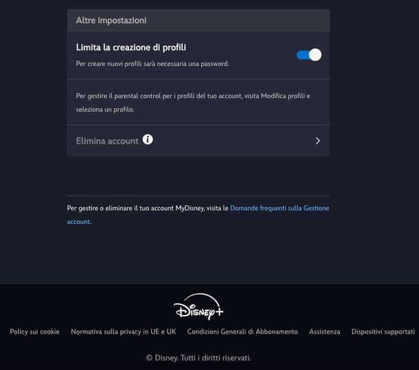 come eliminare account Disney Plus da PC