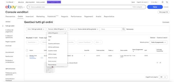 schermata ordini Console venditore eBay
