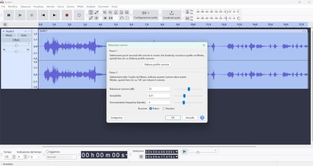 elaborazione profilo rumore su Audacity