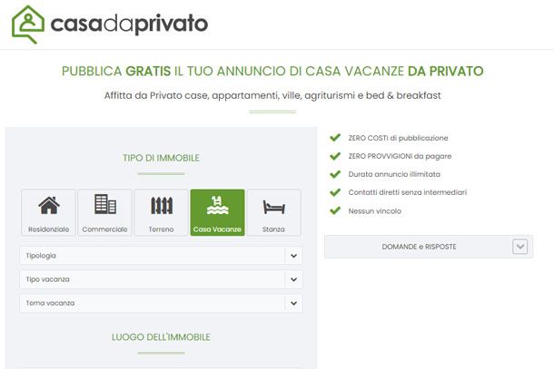 Inserimento annuncio Casadaprivato