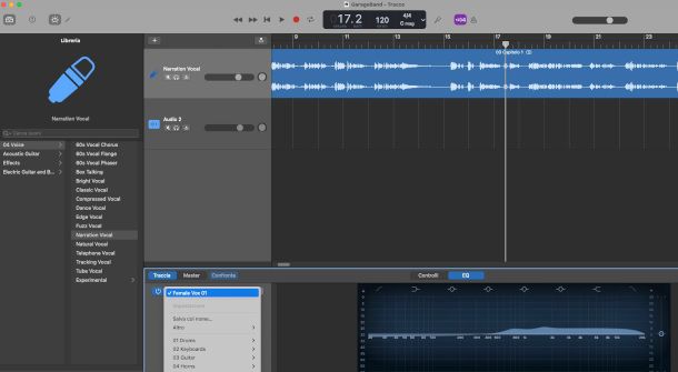 funzioni per il miglioramento della voce su GarageBand