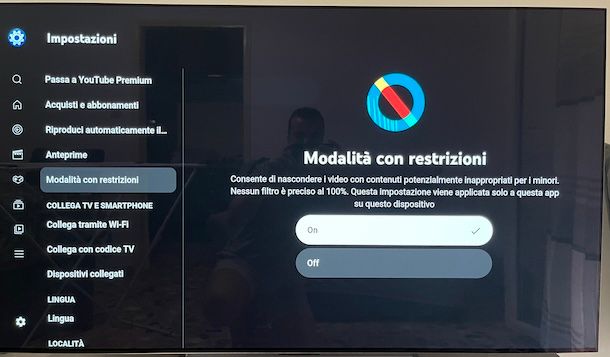 Modalità con restrizioni app YouTube Smart TV LG