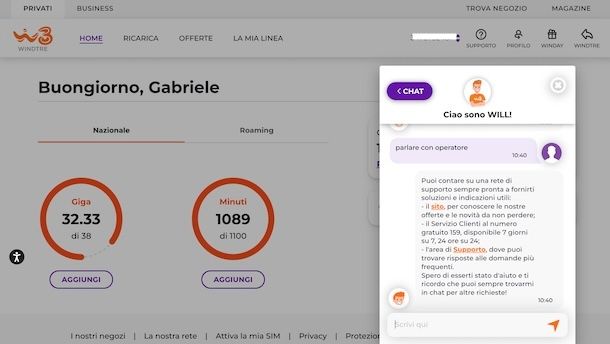 Area clienti WINDTRE