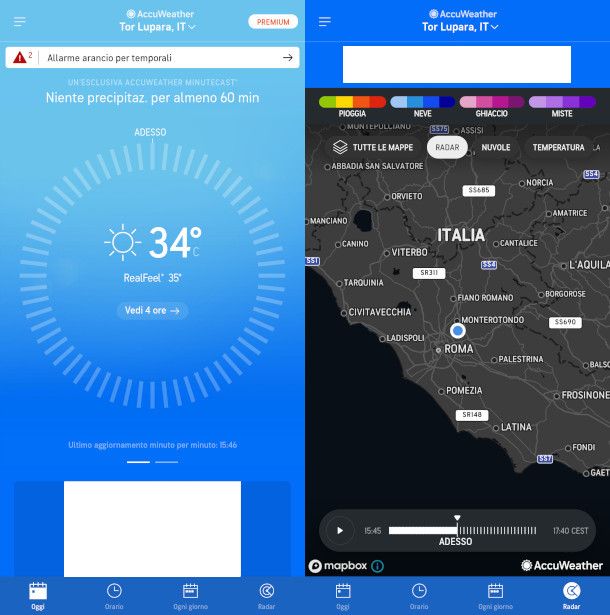 schermate app AccuWeather