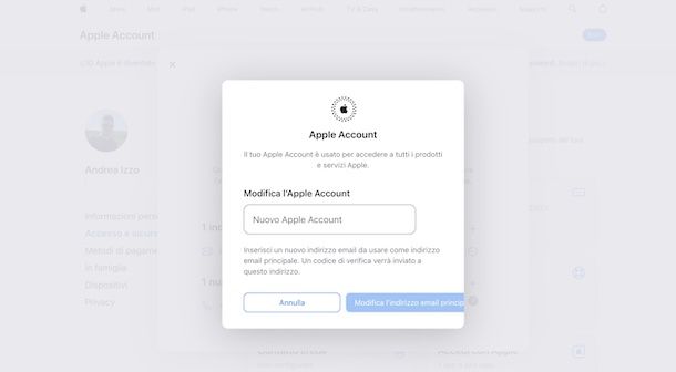 Modificare email account Apple da Mac