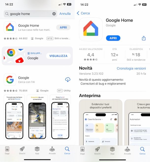 App Google Home per iPhone