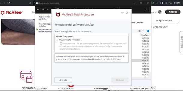 disinstallare mcafee