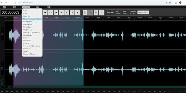 interfaccia editor online AudioMass