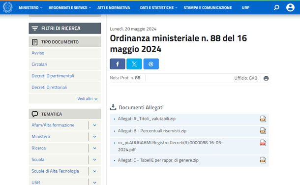 Ordinanza Ministeriale 88/2024