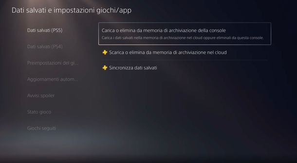 Impostazioni memoria PS5