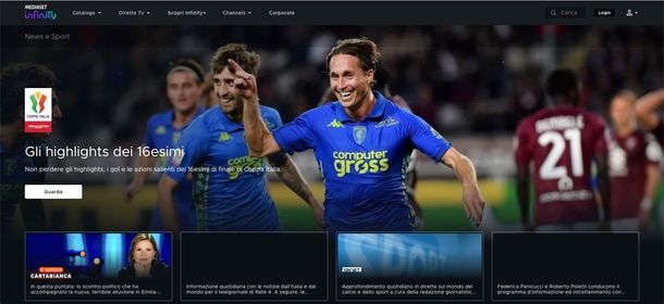 Mediaset Infinito calcio streaming