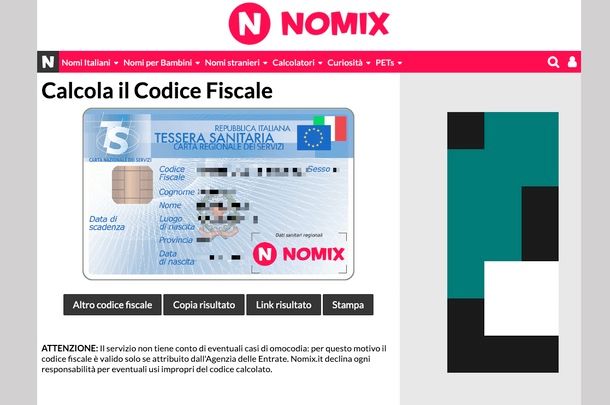 calcolare codice fiscale Nomix 