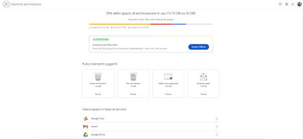 funzioni Libera spazio su Google Drive