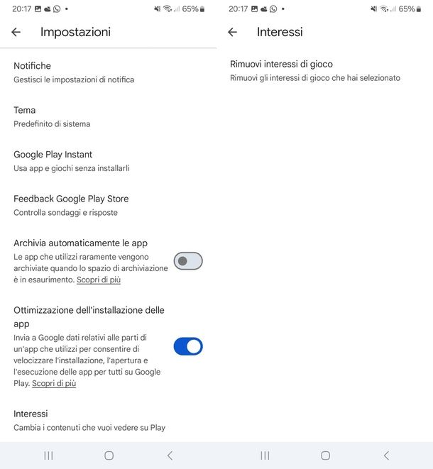 interessi app Play Store