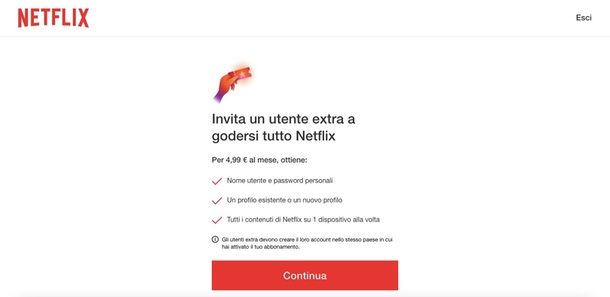 utente extra Netflix informazioni preliminari