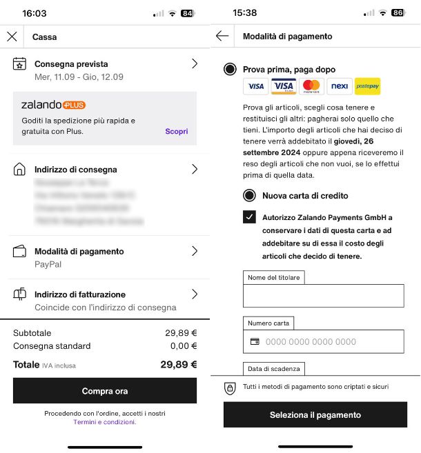 Come fare Prova prima paga dopo su Zalando app