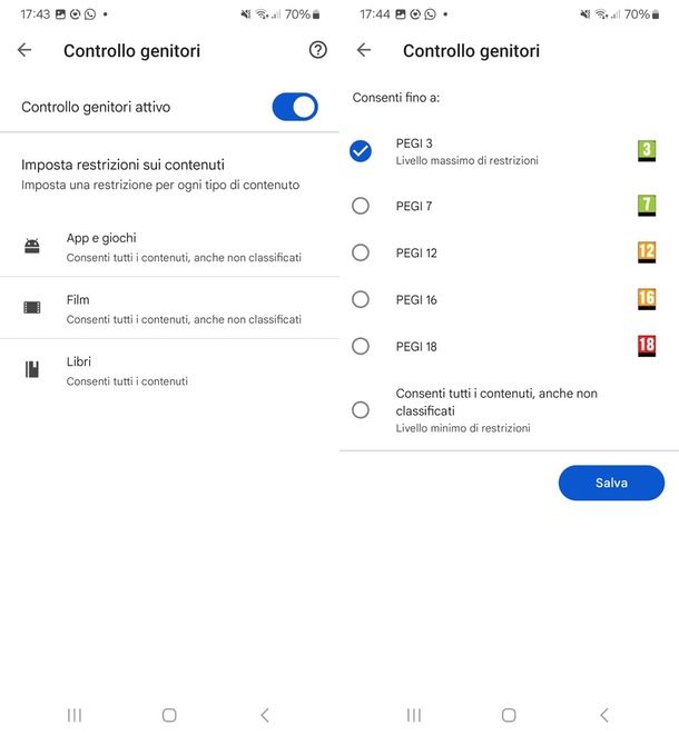 controllo genitori Play Store