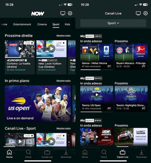 Come vedere NOW Sport su app