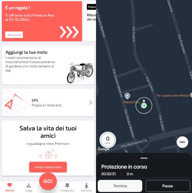 schermate app Libery Rider