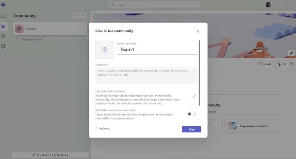 creazione Community su Teams da app PC