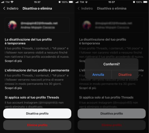 Come si fa a togliere Threads da Instagram da smartphone