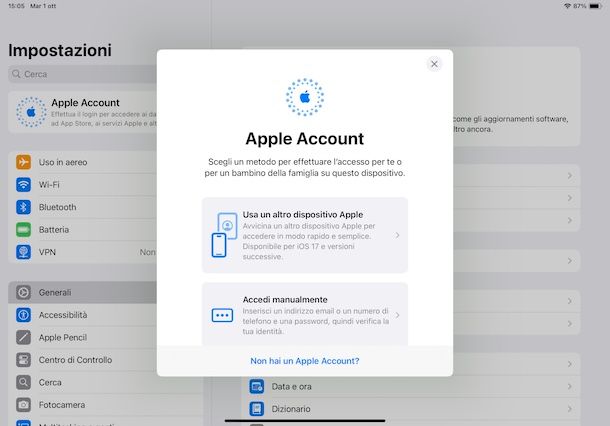 Impostare ID Apple su iPad