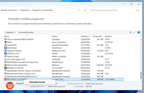 Come disinstallare WPS Office Windows