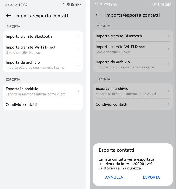 Come salvare i contatti Huawei Android