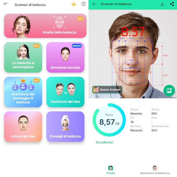 schermate app Beauty Scanner