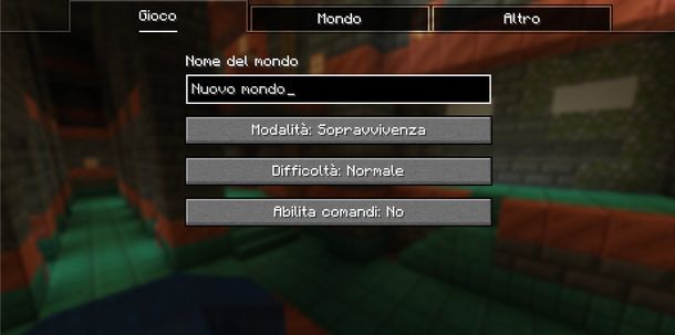 Minecraft creazione mondo