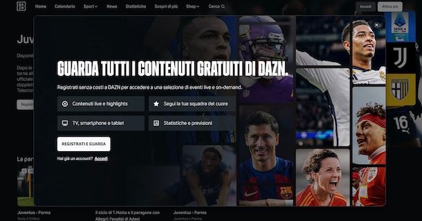 Creare account gratuito su DAZN