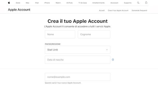 Creare account Apple americano