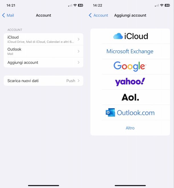 Cambiare account su Mail su iPhone