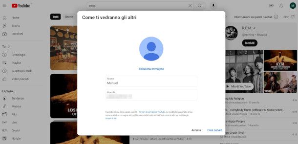 creazione canale YouTube da Web