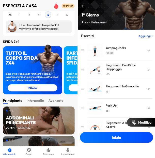 schermate app Esercizi a casa