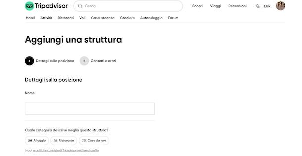 Aggiungere attività su TripAdvisor